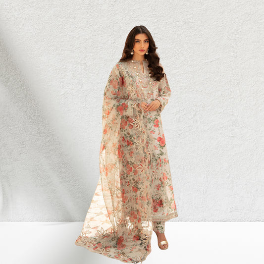 ATTIREDGE VANIYA 3 PEC FLORAL DESIGN | FABRIC: SWISS LAWN & ORGENZA