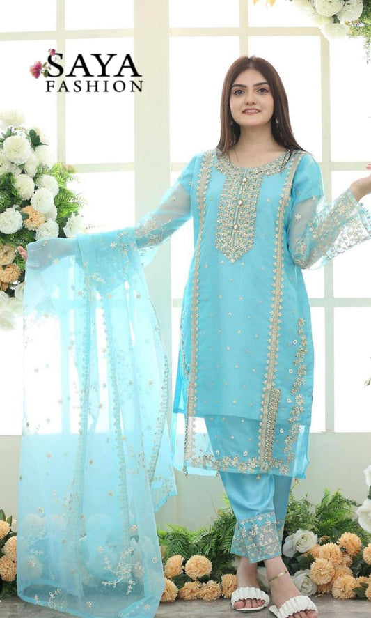 Organza 3Pc SuiteWith Embroidery Dupatta