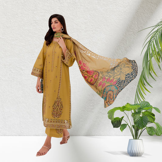 JAZMIN EMBROIDERED WITH DIGITAL PRINT VOIL DUPATA CODE : 6087